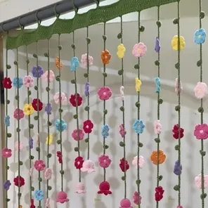 پرده قلاب بافی گلدار دست‌ساز